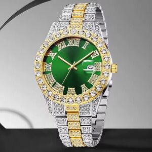 Elegant Green and Gold Women's Watch with cz stones